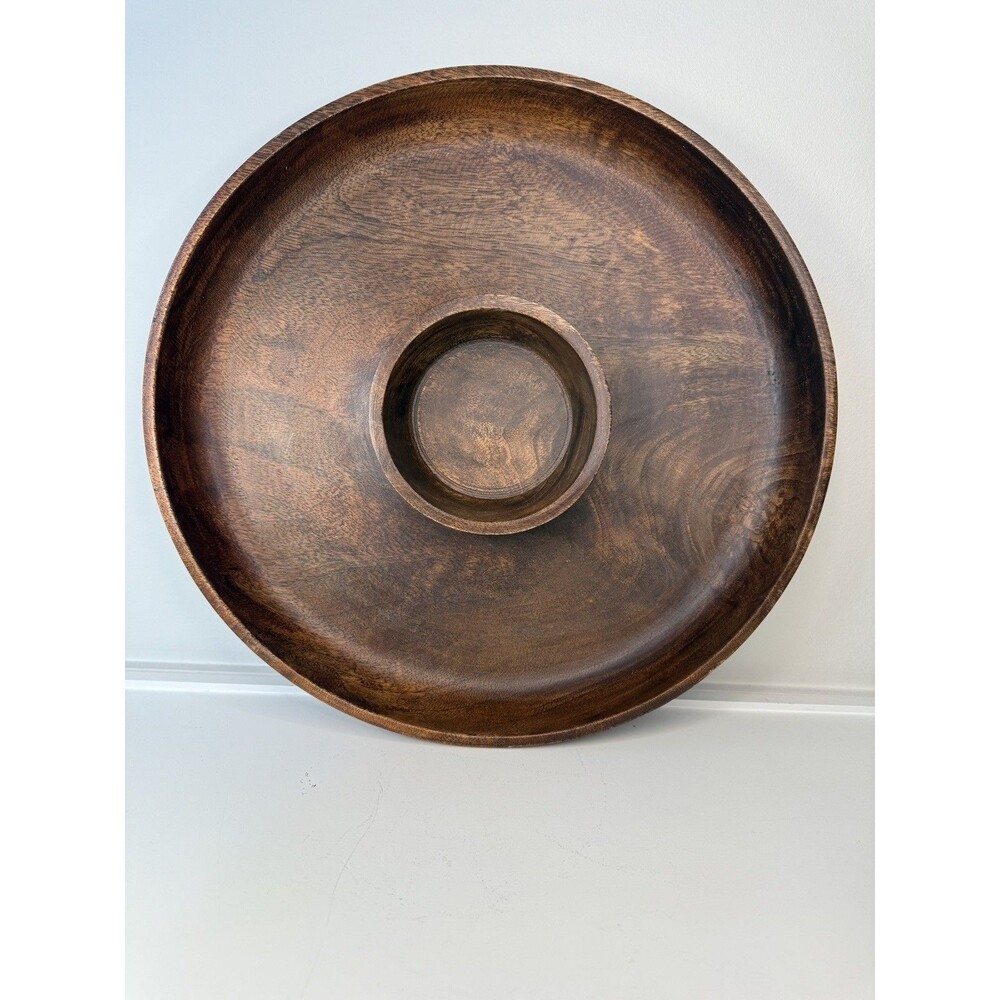 Vintage Teak Wood Chip and Dip Serving Bowl Made in Thailand MCM 13.5” NWOT